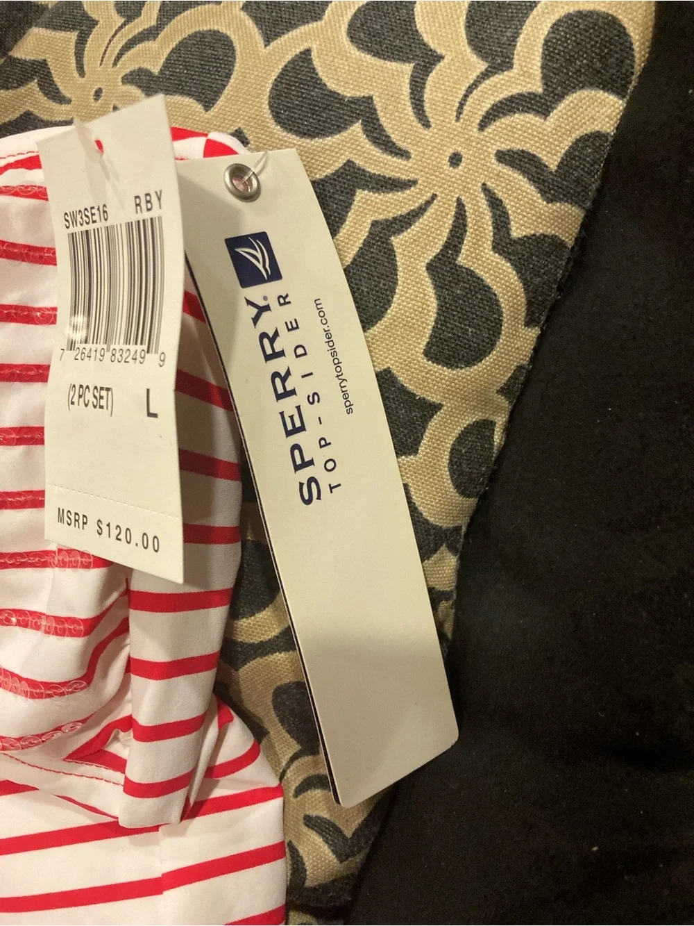 Sperry Red and White Striped Bandeau Tankini Top Large Red/White